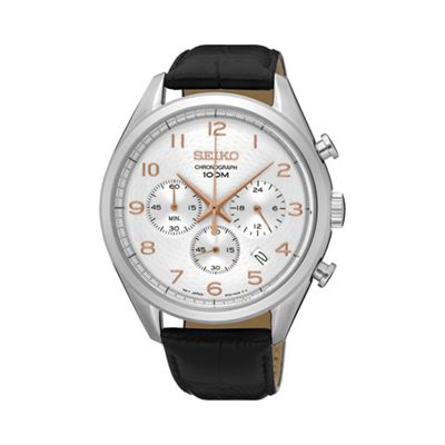 Gents Stainless Steel Chronograph Leather Strap Watch ssb227p1